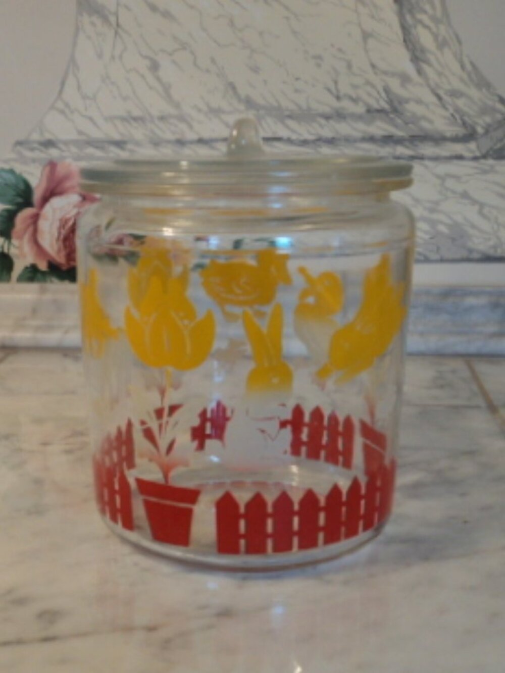 vintage Anchor Hoking bunny duck lamb tulip glass jar~MINT